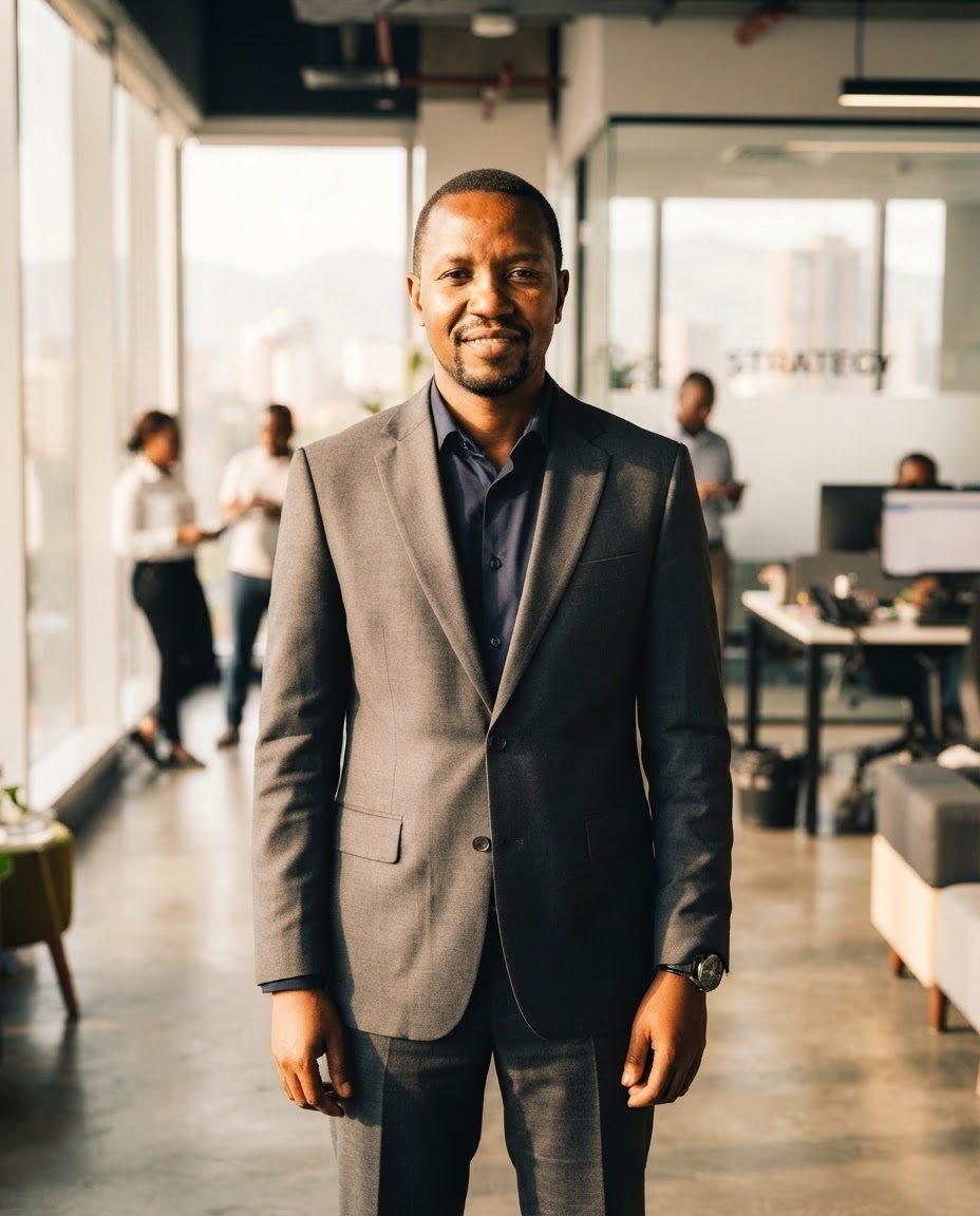 Portrait of a confident Kenyan mid-career professional at his workplace.